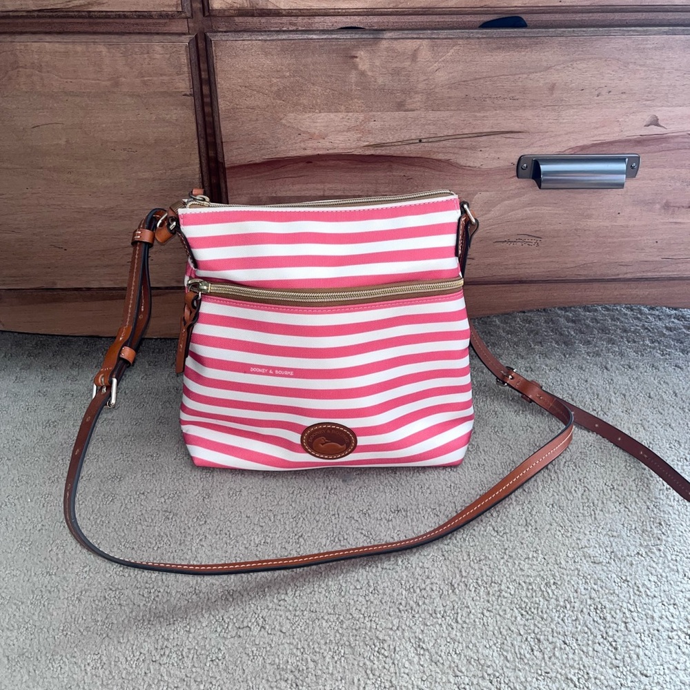 Dooney & Bourke Pink and White Striped Crossbody Bag